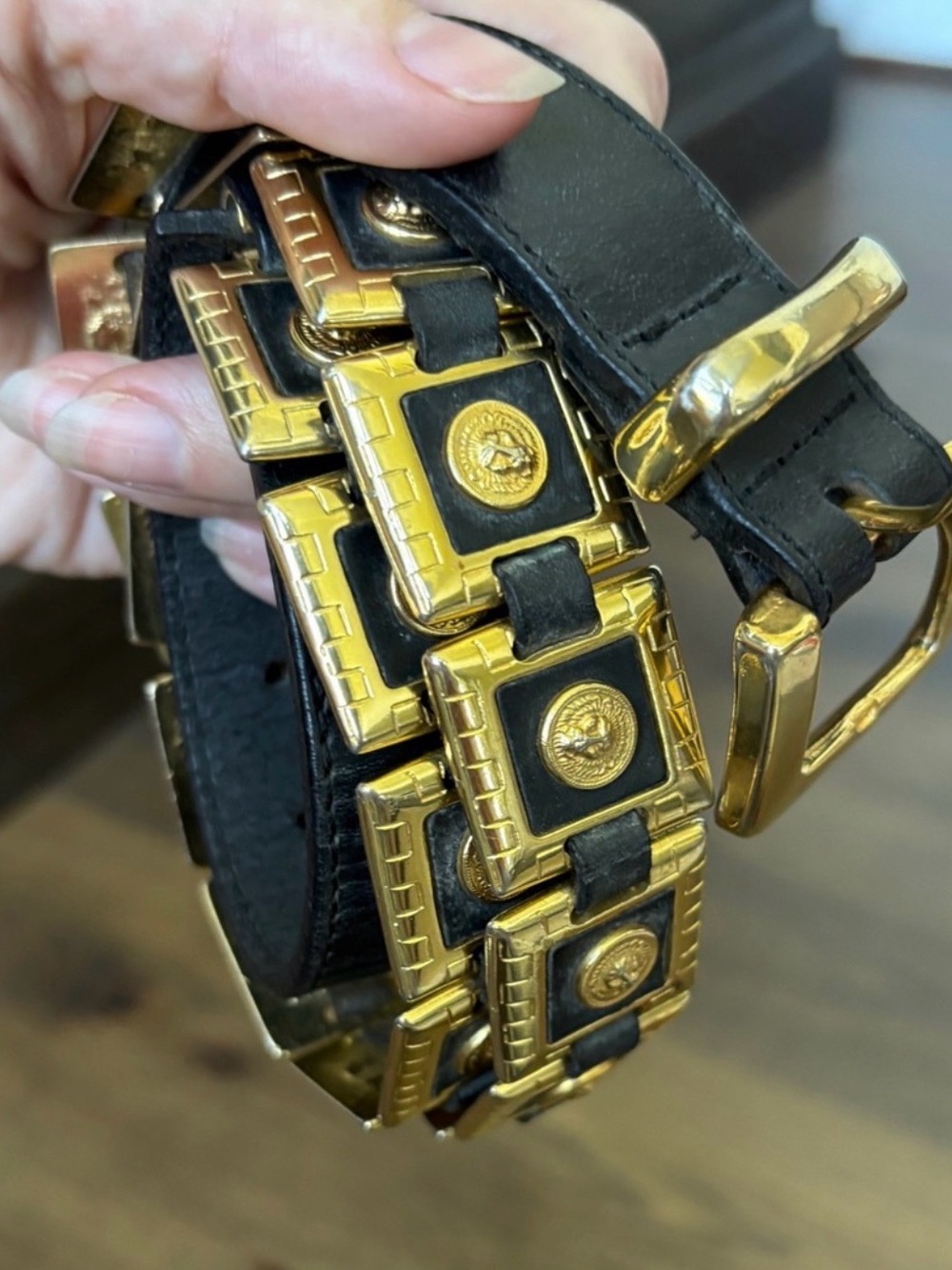 90s Vintage Versus Versace Belt with Gold Medallion Accents